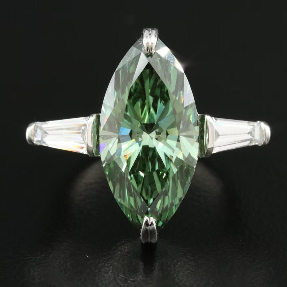 Elegant Green Diamond Marquise Cut Ring
